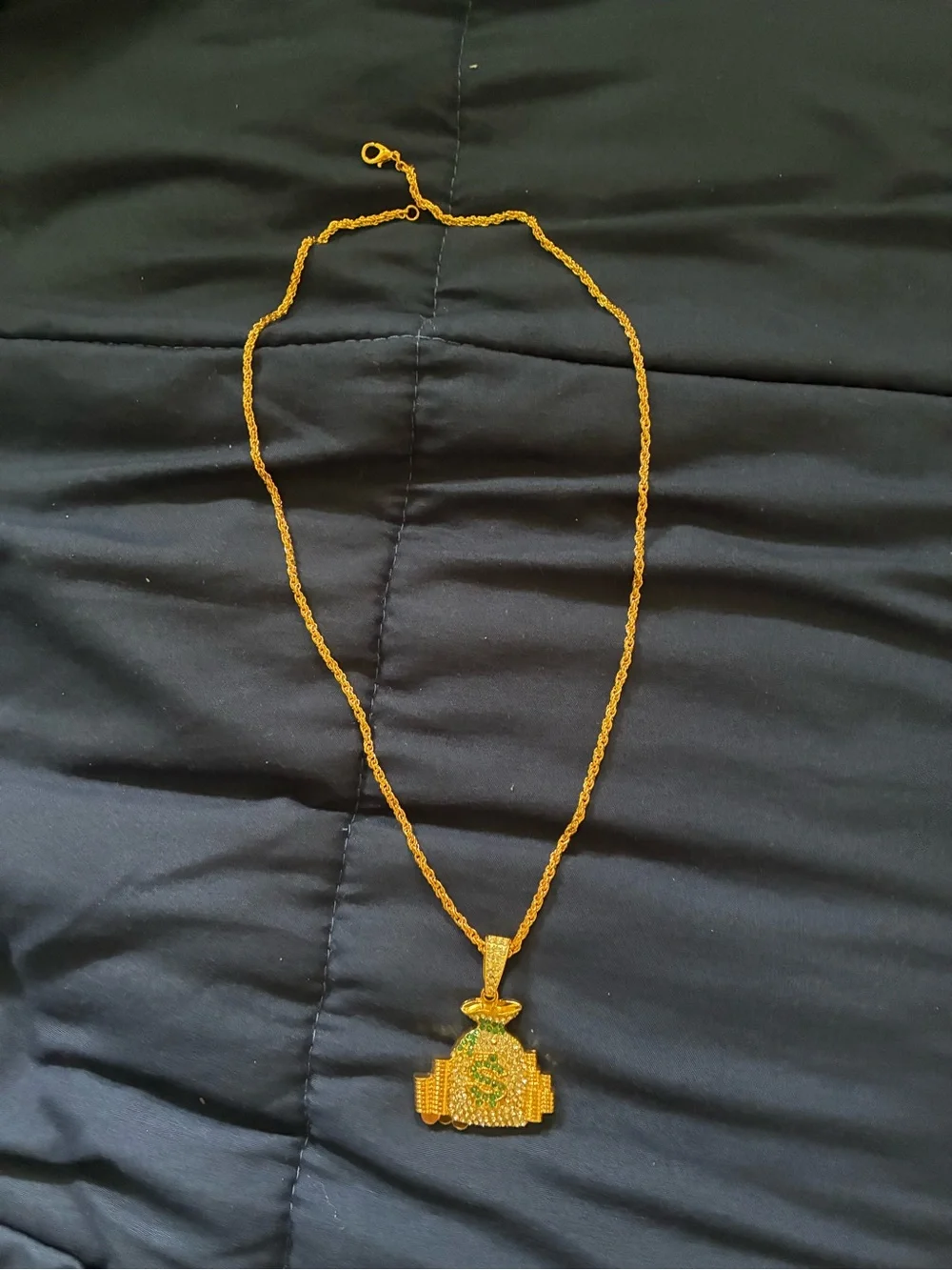 Gold-Tone Pendant Necklace with Green Accent